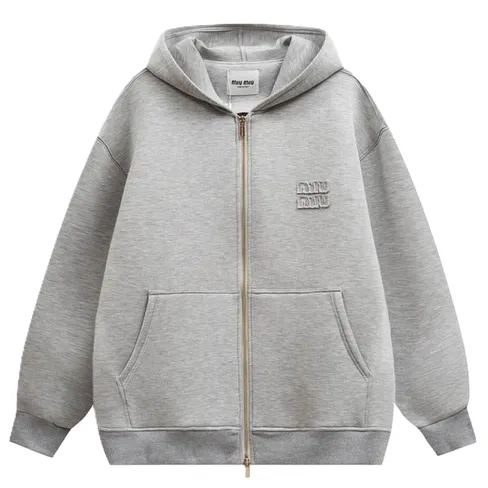 Miu Miu Boxy Fit Grey Zip-Up Hoodie product photo