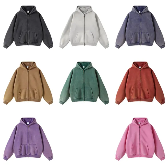 Unbranded Blank Washed Zip-Up Hoodies #3 product photo