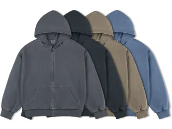Unbranded Blank Washed Zip-Up Hoodies #1 product photo