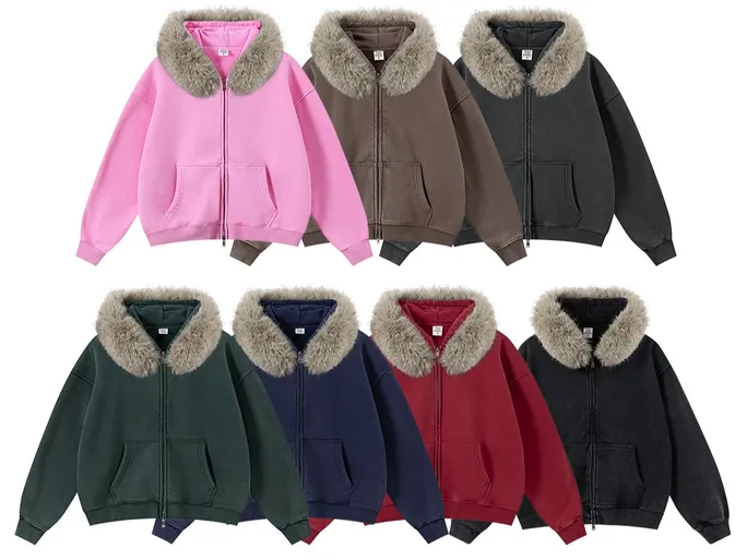 Unbranded Boxy Fit Faux Fur Zip-Up Hoodies product photo