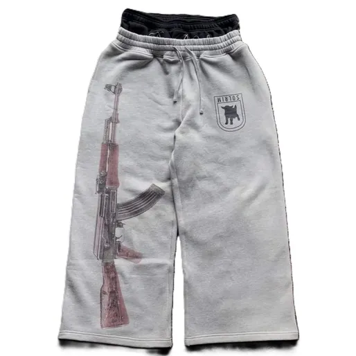 Ak-47 Print Double Waisted Grey Sweatpants product photo