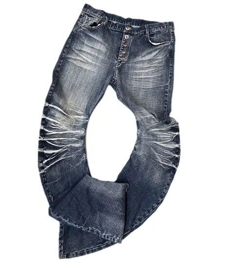 noEmosen Rippled Cracked Washed Scimitar Jeans Blue product photo