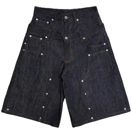 WANNA LAB Double Waisted Raw Denim Shorts product photo