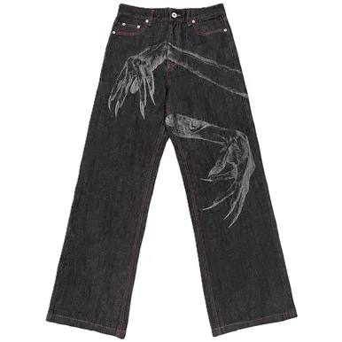 WANNA LAB Red Stitching Raw Denim Pants product photo