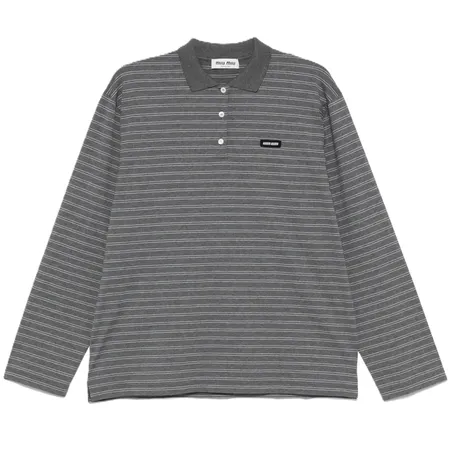 Miu Miu Grey Striped Long Sleeve Polo product photo